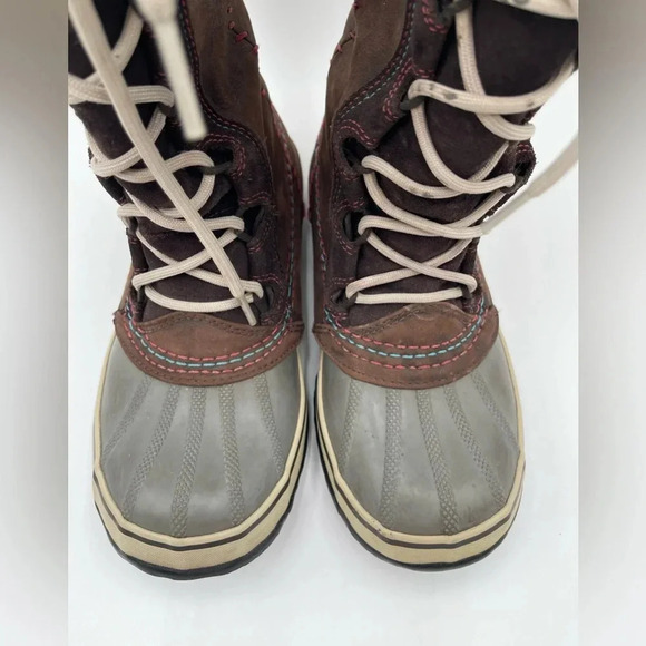 Sorel Cate the Great Tall Women’s Sz 7 Faux Fur Tusk Brown Leather Winter Boots - Picture 7 of 14